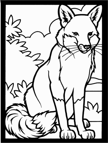 Stained Glass Red Fox Coloring Page